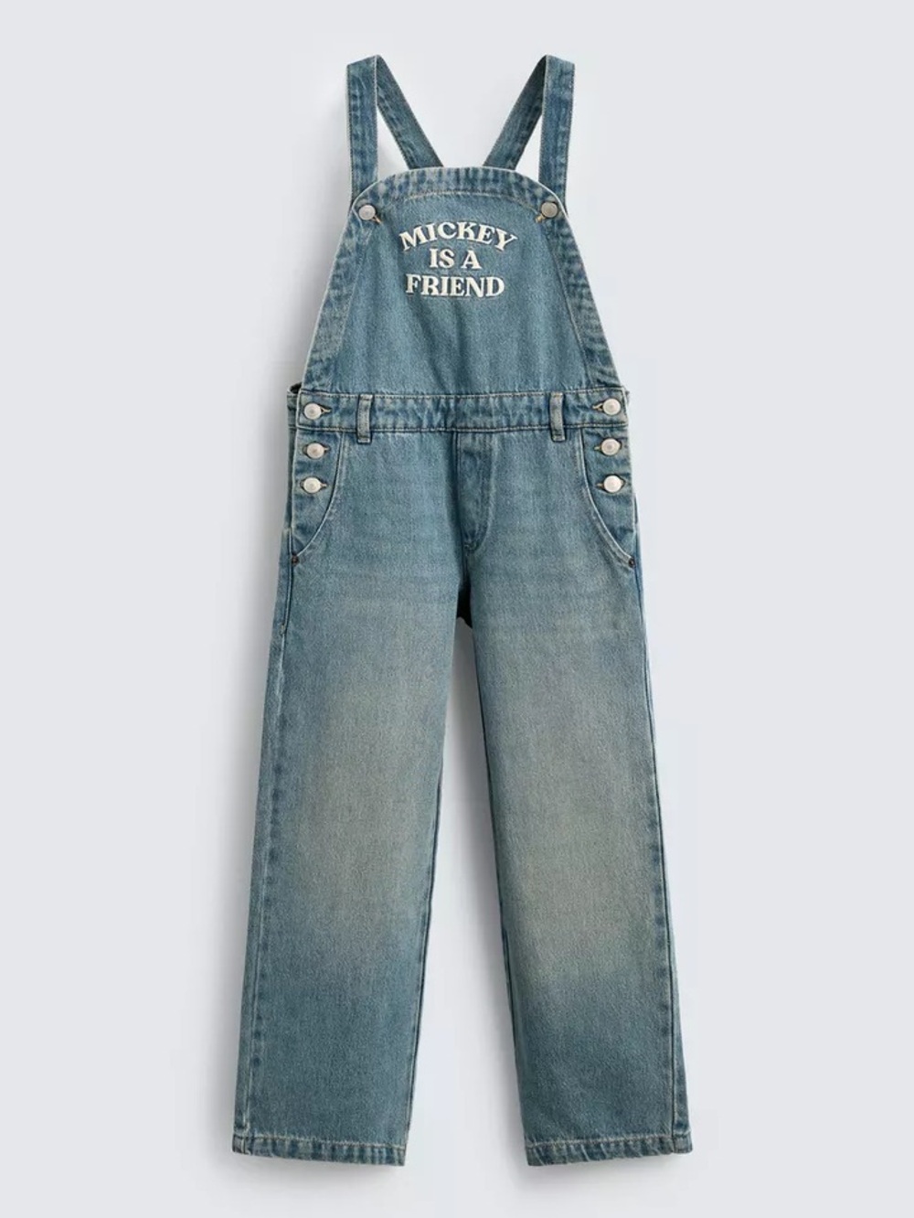 Zara Mickey Mouse Embroidered Denim Jumpsuit